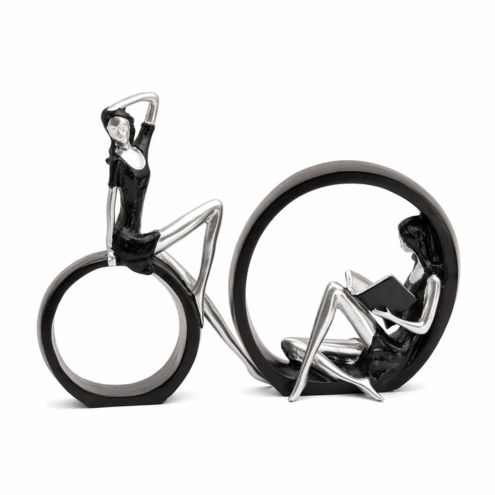 BERAM Large& Small Black and Silver Round Dual Decor Modern Abstract Resin Circle Sculpture Elegant Home Decorative Statue for Living Room Office Entryway Tabletop Display Modern Art Figurine