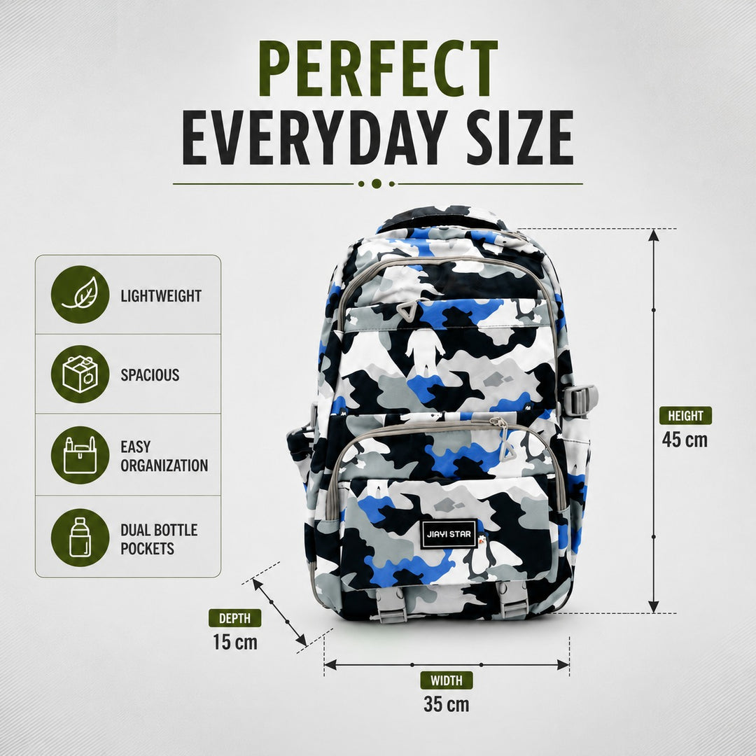 Urban Camo School Backpack, Large Capacity Camouflage Backpack with Multiple Compartments, Lightweight Student Book Bag with Side Bottle Pockets for School, College, Travel, Office & Daily Use