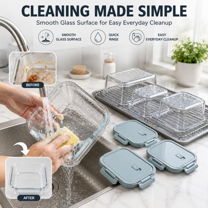 3 Piece Rectangular Food Storage Container Set with Airtight Locking Lids, Reusable Meal Prep Containers with Air Release Valve, Stackable Food Boxes for Kitchen, Lunch, Snacks, Fruits & Leftovers