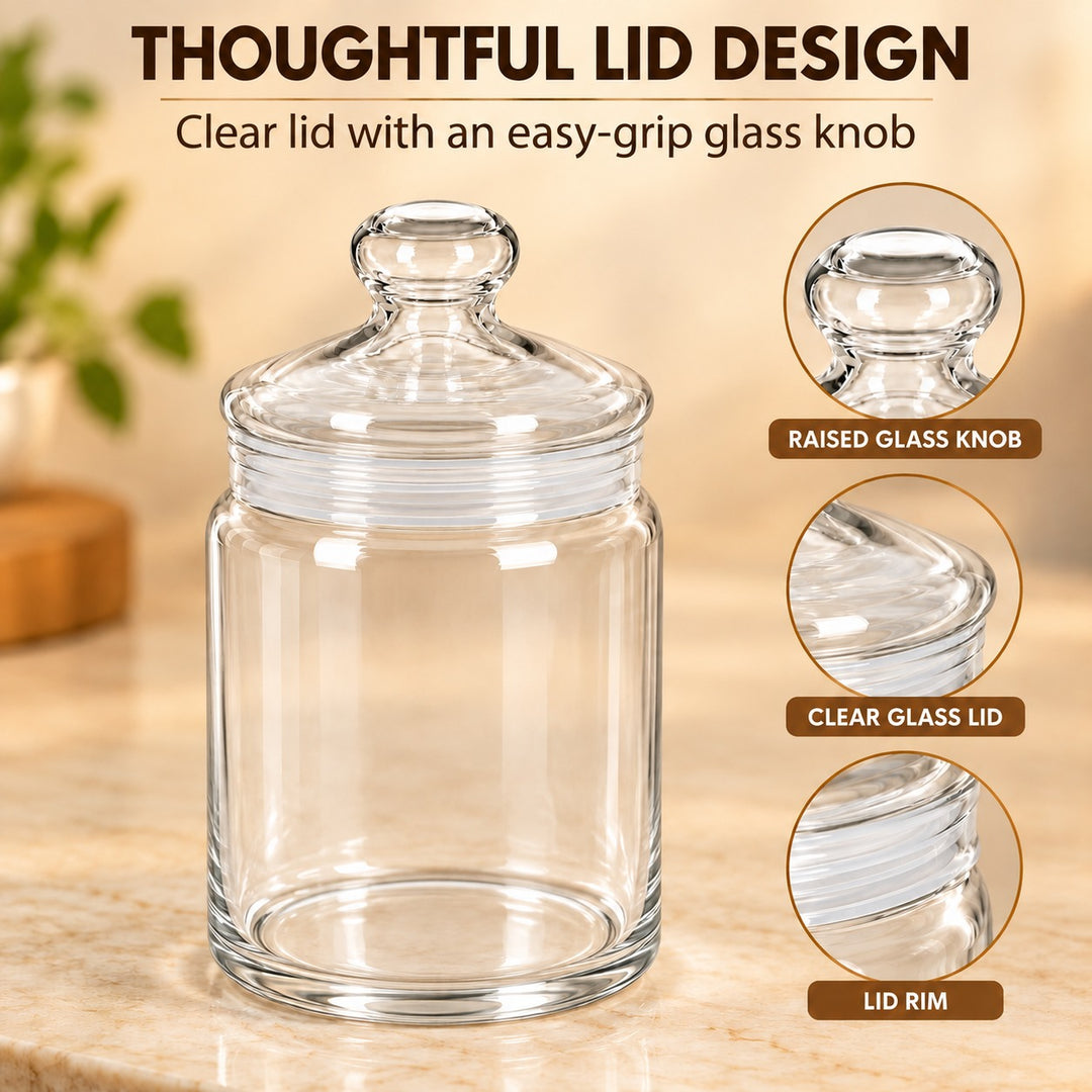 3-Piece Glass Storage Jar Set with Lids, Clear Pantry Containers with Wide Opening, Multipurpose Kitchen Organizer for Pasta, Coffee, Nuts, Snacks & More