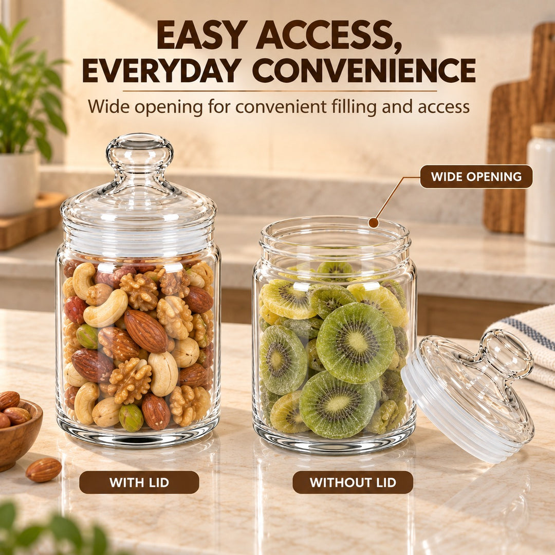 3-Piece Glass Storage Jar Set with Lids, Clear Pantry Containers with Wide Opening, Multipurpose Kitchen Organizer for Pasta, Coffee, Nuts, Snacks & More