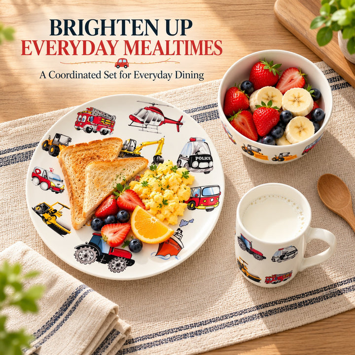 3 Piece Ceramic Dinnerware Set with Plate, Bowl & Mug, Colourful Ocean Sea Life Design, Fish, Turtle, Crab & Starfish Pattern, Breakfast Dining Set for Everyday Meals, Snacks, Cereal & Drinks