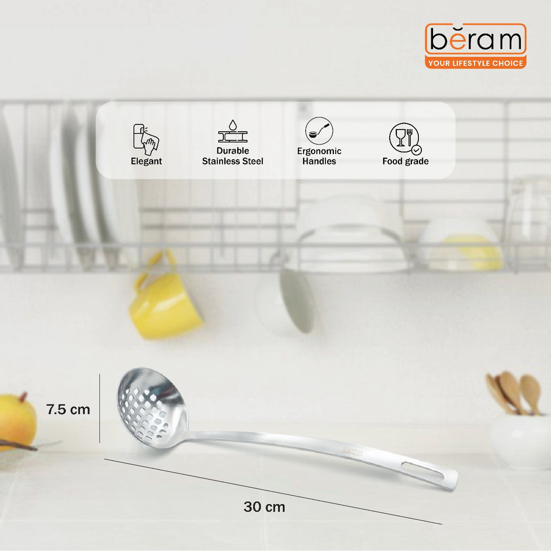 BERAM Skimmer Strainer Stainless Steel Skimmer Soup Ladle Elegant Design Cooking Utensils Kitchen Tool for Frying Straining and Draining (7 CM)