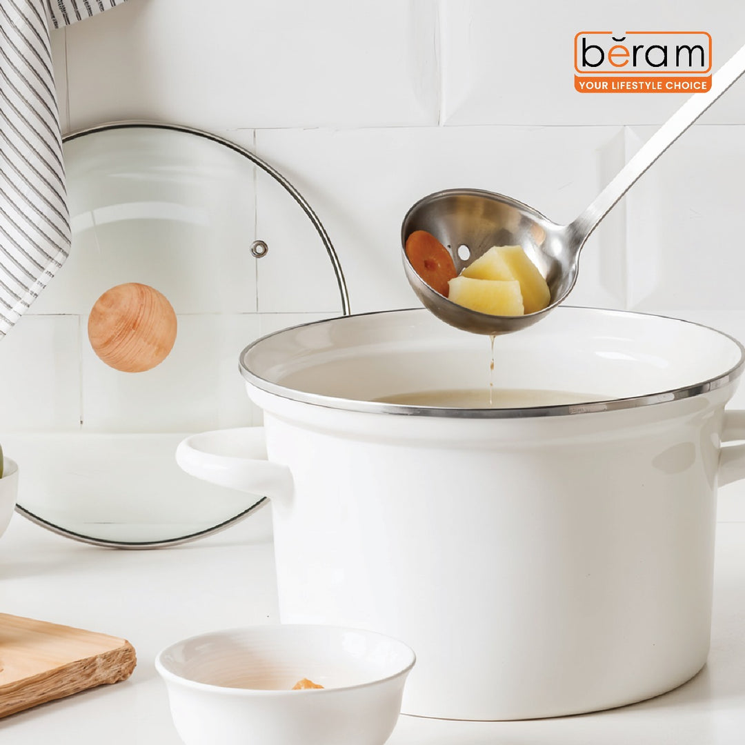 BERAM Skimmer Strainer Stainless Steel Skimmer Soup Ladle Elegant Design Cooking Utensils Kitchen Tool for Frying Straining and Draining (7 CM)