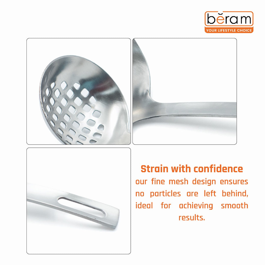 BERAM Skimmer Strainer Stainless Steel Skimmer Soup Ladle Elegant Design Cooking Utensils Kitchen Tool for Frying Straining and Draining (7 CM)