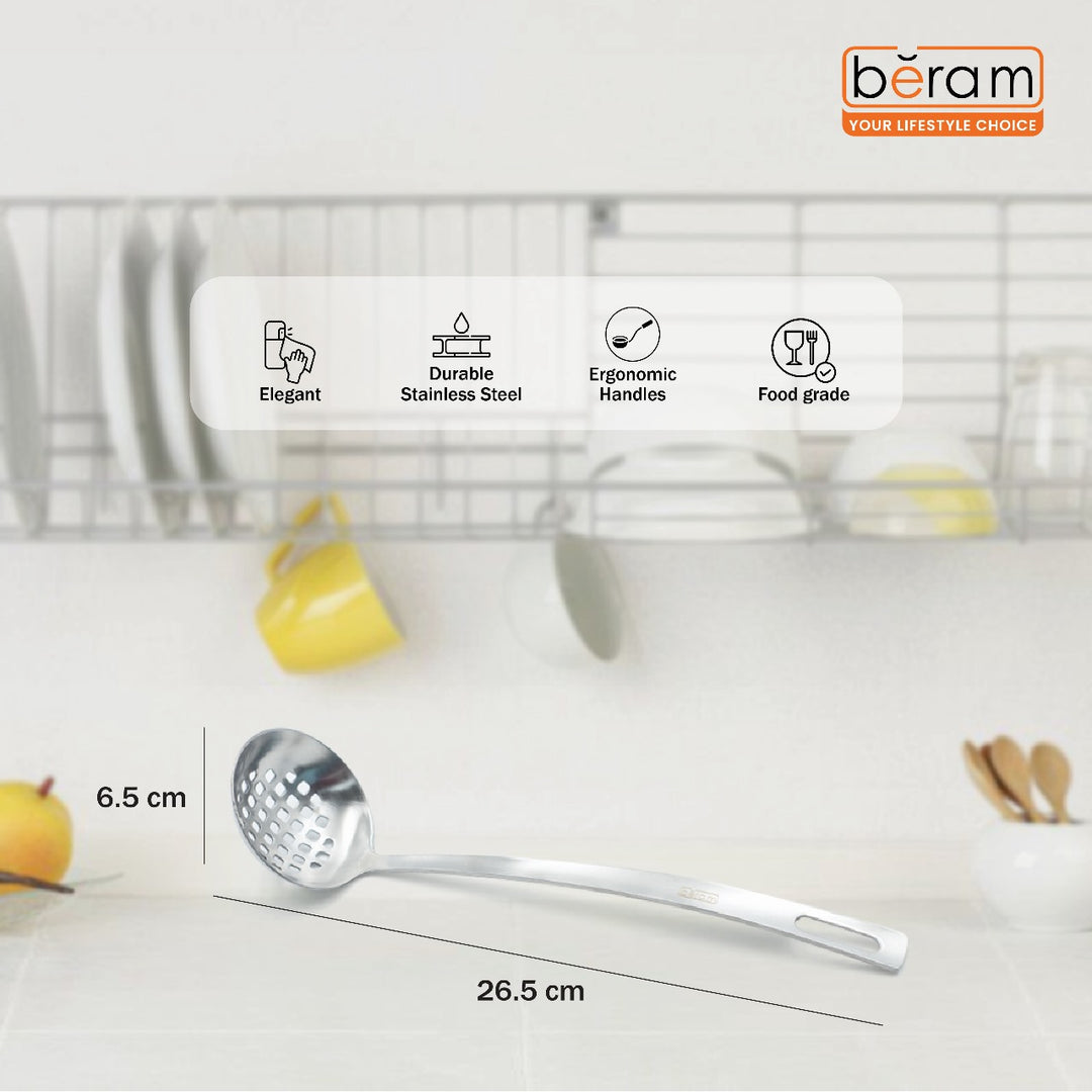 BERAM Skimmer Strainer Stainless Steel Skimmer Soup Ladle Elegant Design Cooking Utensils Kitchen Tool for Frying Straining and Draining (6 CM)