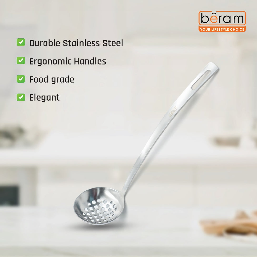 BERAM Skimmer Strainer Stainless Steel Skimmer Soup Ladle Elegant Design Cooking Utensils Kitchen Tool for Frying Straining and Draining (6 CM)