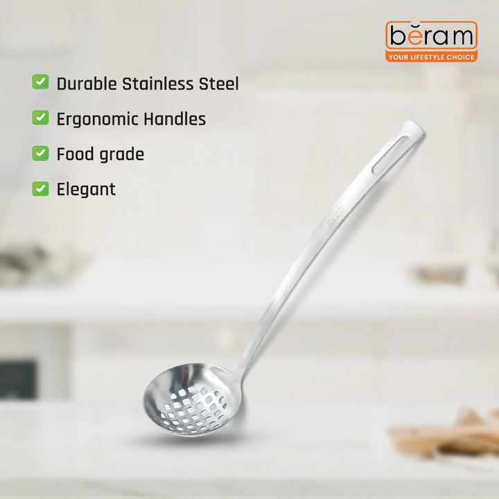 BERAM Skimmer Strainer Stainless Steel Skimmer Soup Ladle Elegant Design Cooking Utensils Kitchen Tool for Frying Straining and Draining (6 CM)