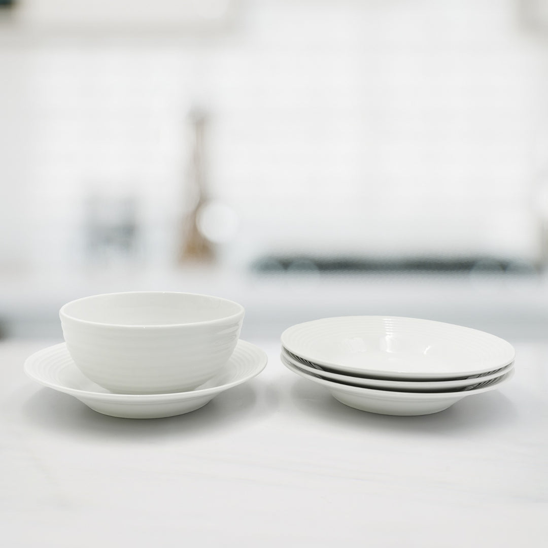 16Pc Ceramic Dinner Set Service Of 4 Includes Dinner&Dessert Plates Bowls Semi Bowl Plate Durable  White LightWeight Microwave Safe for Everyday Use Special Occassion Gifting