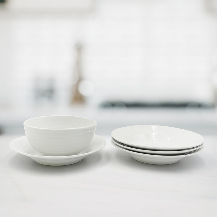 16Pc Ceramic Dinner Set Service Of 4 Includes Dinner&Dessert Plates Bowls Semi Bowl Plate Durable  White LightWeight Microwave Safe for Everyday Use Special Occassion Gifting