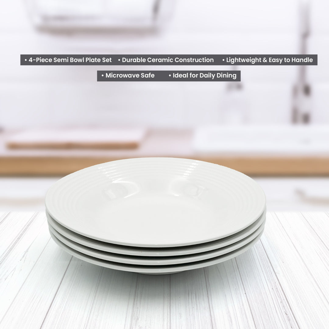 16Pc Ceramic Dinner Set Service Of 4 Includes Dinner&Dessert Plates Bowls Semi Bowl Plate Durable  White LightWeight Microwave Safe for Everyday Use Special Occassion Gifting