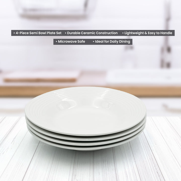 16Pc Ceramic Dinner Set Service Of 4 Includes Dinner&Dessert Plates Bowls Semi Bowl Plate Durable  White LightWeight Microwave Safe for Everyday Use Special Occassion Gifting