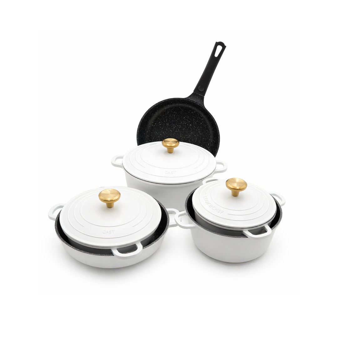 11-Piece Non-Stick Cookware Set with Lids – Granite Coated Die-Cast Aluminum Casserole Pots & Fry Pan, Heat-Resistant Handles, Induction & Gas Compatible