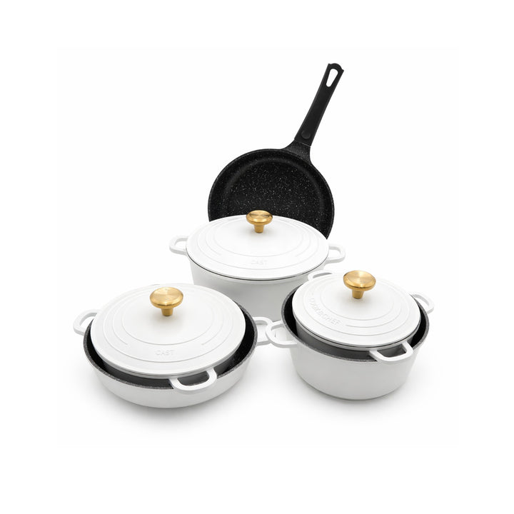 11-Piece Non-Stick Cookware Set with Lids – Granite Coated Die-Cast Aluminum Casserole Pots & Fry Pan, Heat-Resistant Handles, Induction & Gas Compatible
