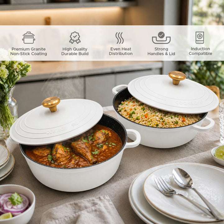 11-Piece Non-Stick Cookware Set with Lids – Granite Coated Die-Cast Aluminum Casserole Pots & Fry Pan, Heat-Resistant Handles, Induction & Gas Compatible