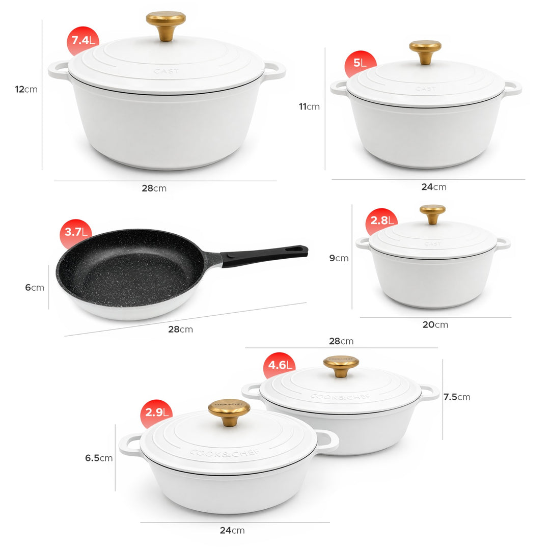 11-Piece Non-Stick Cookware Set with Lids – Granite Coated Die-Cast Aluminum Casserole Pots & Fry Pan, Heat-Resistant Handles, Induction & Gas Compatible