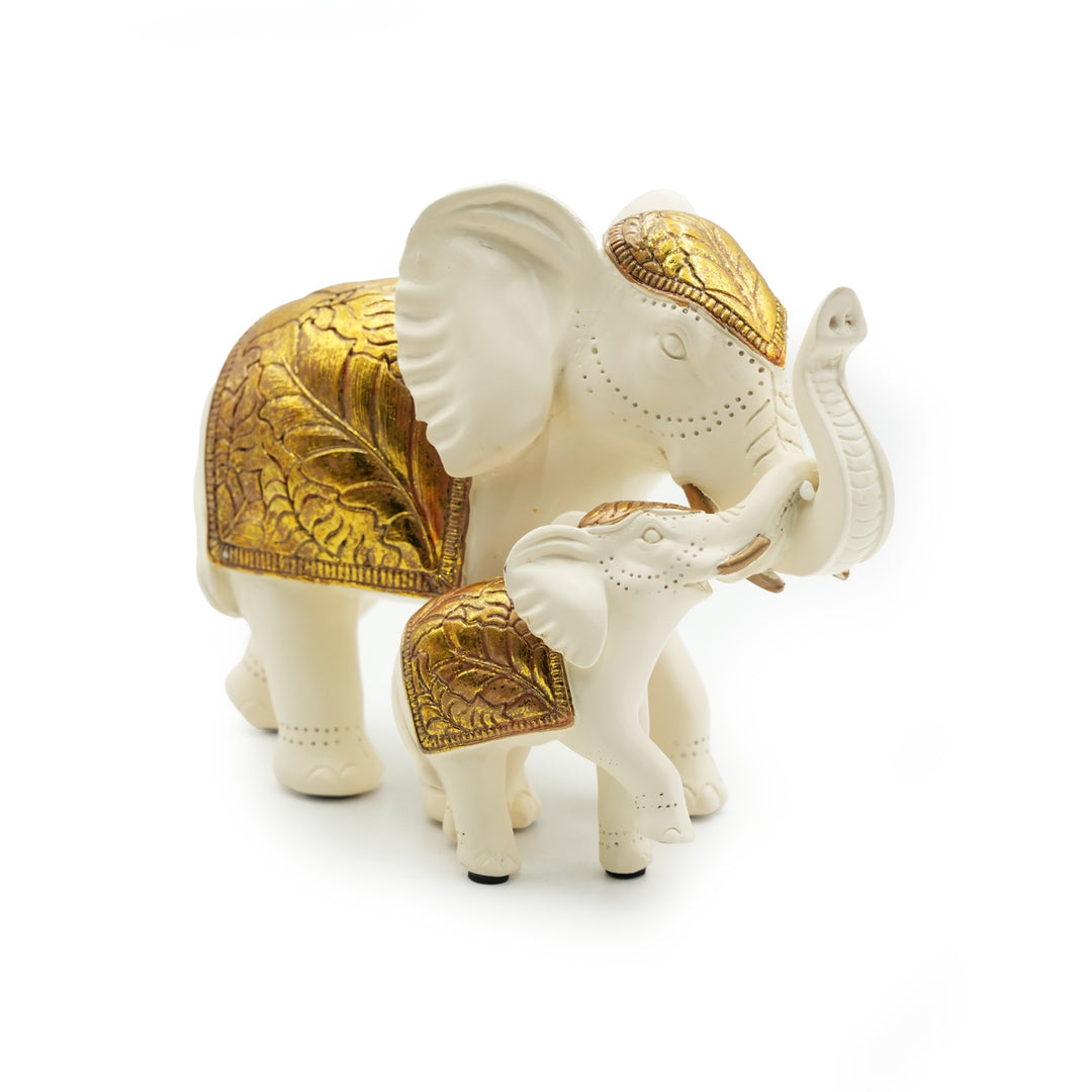 BERAM Royal Elephant Figurines Set of 2 Resin Elephant Statues with Gold Accents Lucky Trunk Up Elephant Décor for Living Room Bedroom Office and Home Decoration Perfect Housewarming Gift