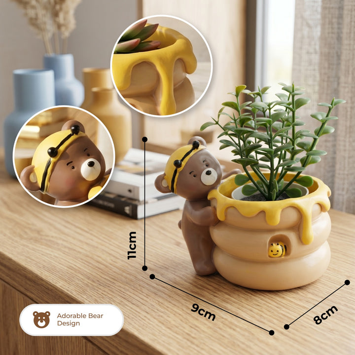 Animal Fruit Harvest Flower Pot Bunny Carrot and Bear Honey Bee Set Polyresin Cute Animal Succulent Planters Decorative Tree Trunk and Honey Pot Vase Desk Flower Pot Pen Pencil Holder Propagator Kit Indoor Outdoor Home Garden Decor