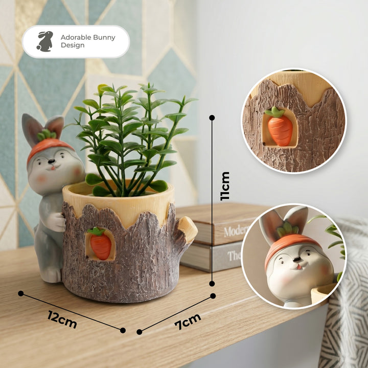 Animal Fruit Harvest Flower Pot Bunny Carrot and Bear Honey Bee Set Polyresin Cute Animal Succulent Planters Decorative Tree Trunk and Honey Pot Vase Desk Flower Pot Pen Pencil Holder Propagator Kit Indoor Outdoor Home Garden Decor