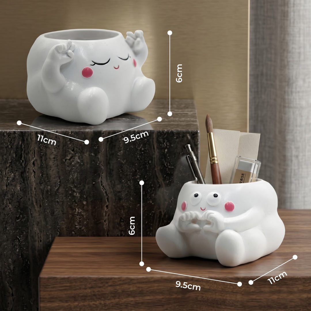 Clouds 4Pcs Set O Heart Sooper Victory Polyresin Cute Smiling Cloud Succulent Planter Decorative Mini Vase Indoor Outdoor Home Office Desk Decor Pen Pencil Holder Propagator Kit