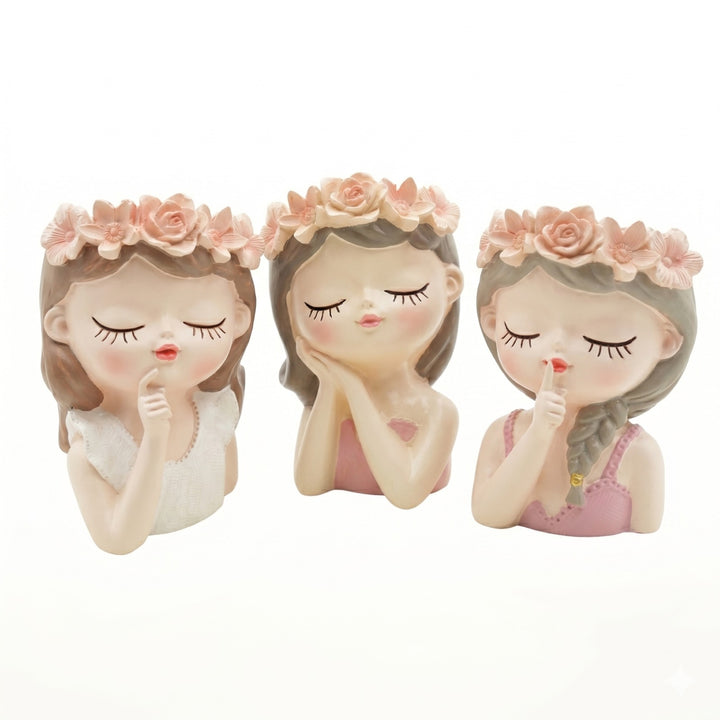 Fairy 3PCS Set Think Sleep Shhh Polyresin Decorative Succulent Planter Cute Fairy Girl Flower Pot Tabletop Vase Pen Pencil Holder Propagator Kit Indoor Outdoor Home Office Desk Decor
