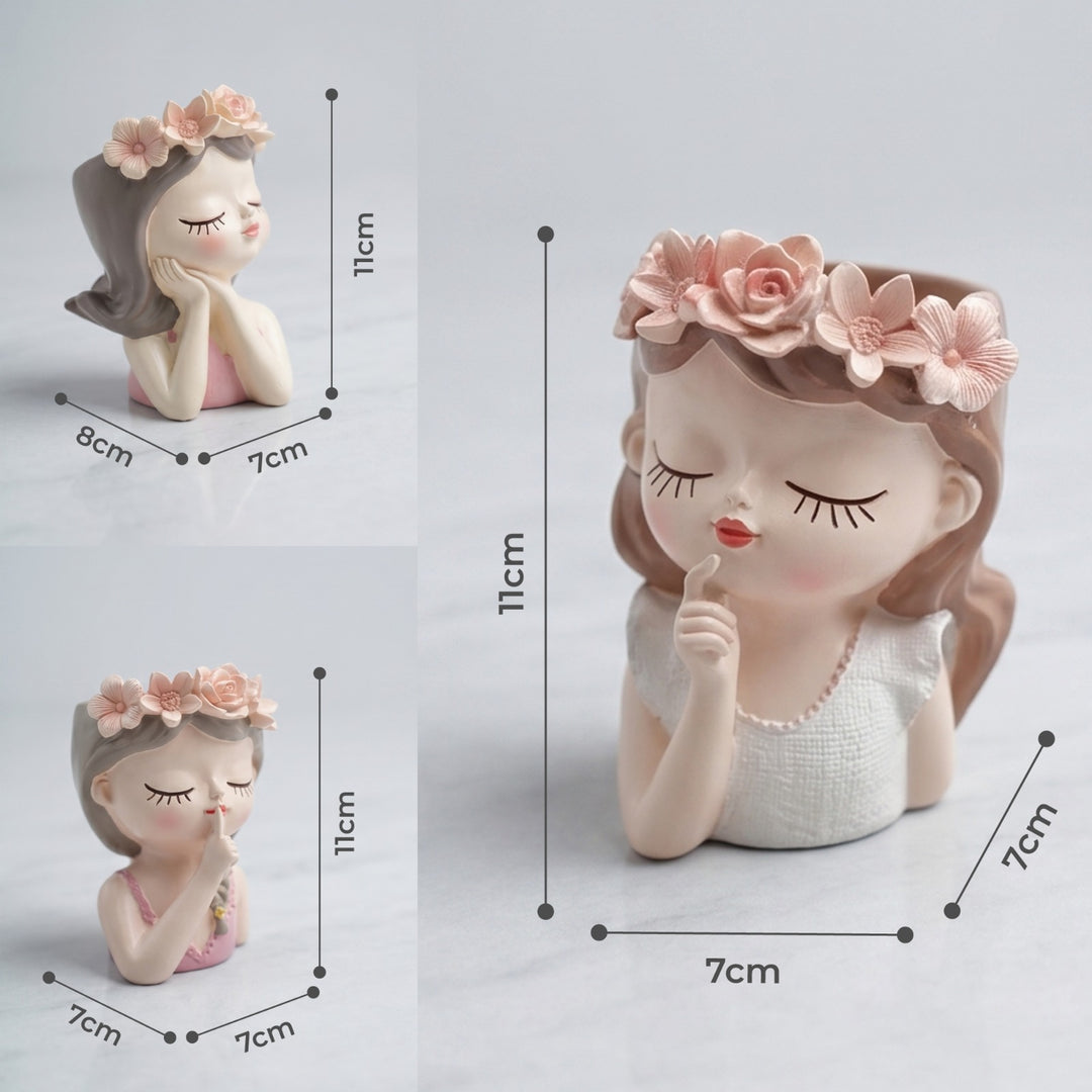 Fairy 3PCS Set Think Sleep Shhh Polyresin Decorative Succulent Planter Cute Fairy Girl Flower Pot Tabletop Vase Pen Pencil Holder Propagator Kit Indoor Outdoor Home Office Desk Decor