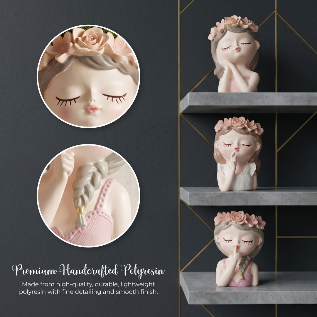Fairy 3PCS Set Think Sleep Shhh Polyresin Decorative Succulent Planter Cute Fairy Girl Flower Pot Tabletop Vase Pen Pencil Holder Propagator Kit Indoor Outdoor Home Office Desk Decor