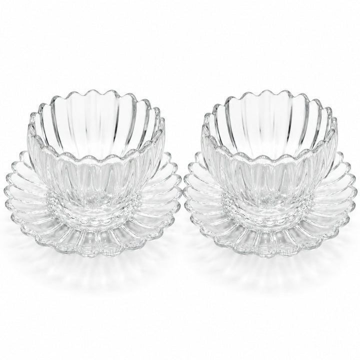 Crystal Glass Snack Bowl with Serving Plate, Decorative Fruit Tray Combination, Dry Fruit Candy Nut Dessert Serving Bowl Set for Dining Table Kitchen Ramadan & Home Decor