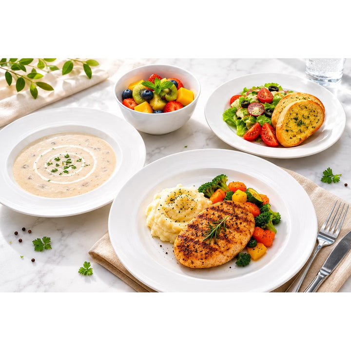 Ceramic Dinner Set 4 Pieces White Microwave & Dishwasher Safe Heat Resistant Dining Set with Dinner Plate Soup Plate Dessert Plate & Bowl for Home Kitchen Use