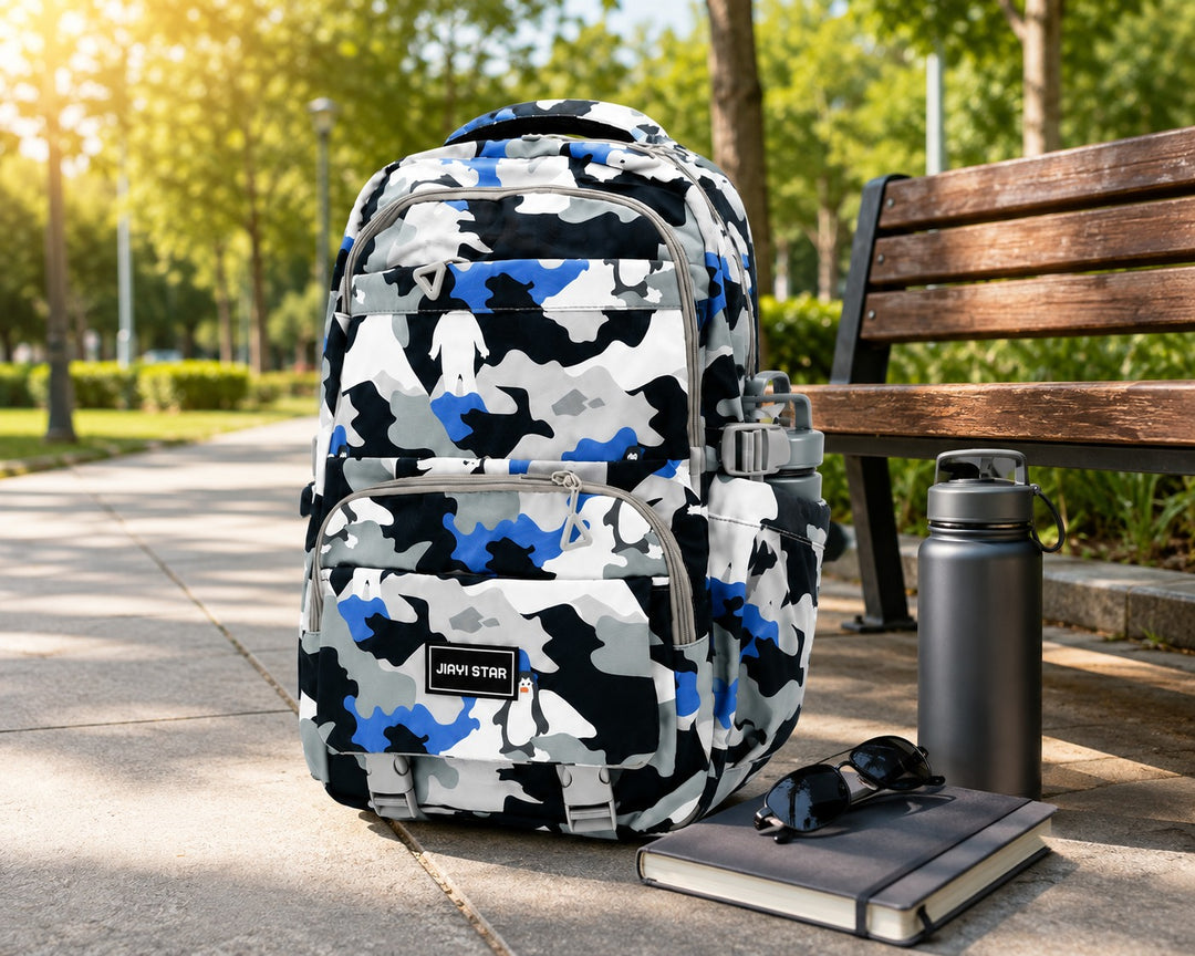 Urban Camo School Backpack, Large Capacity Camouflage Backpack with Multiple Compartments, Lightweight Student Book Bag with Side Bottle Pockets for School, College, Travel, Office & Daily Use