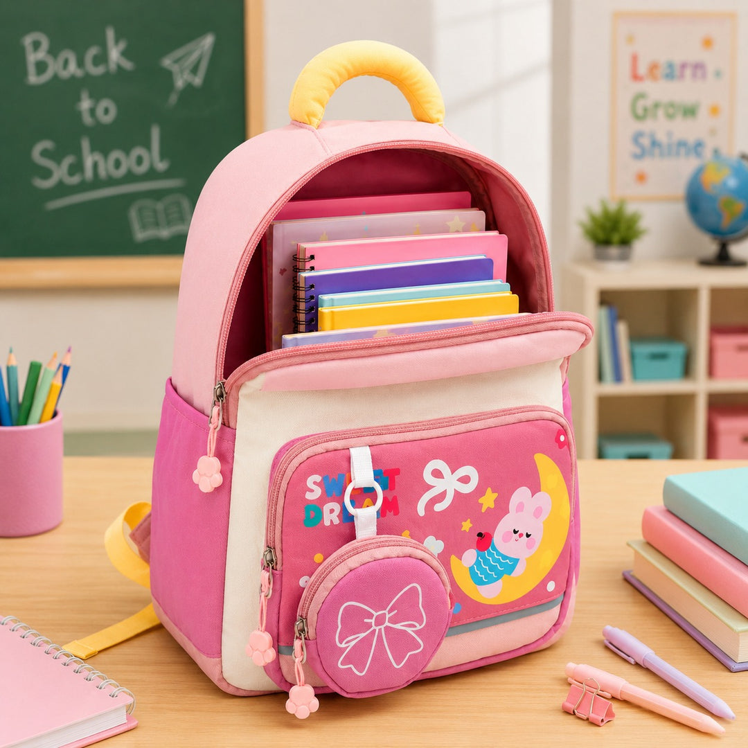 Cute Cartoon School Backpack with Mini Zip Pouch, Lightweight Student Book Bag, Multi Pocket School Backpack with Adjustable Shoulder Straps, Large Capacity Backpack for School & Daily Use