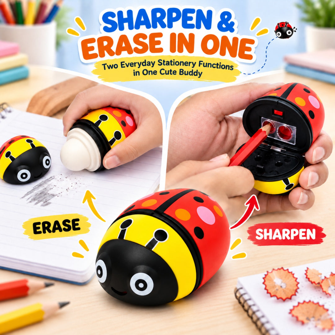 Sharpener Ladybug Pink Pencil Sharpener, Compact Manual Pencil Sharpener, Portable Stationery Sharpener for Home, Office, School and Drawing