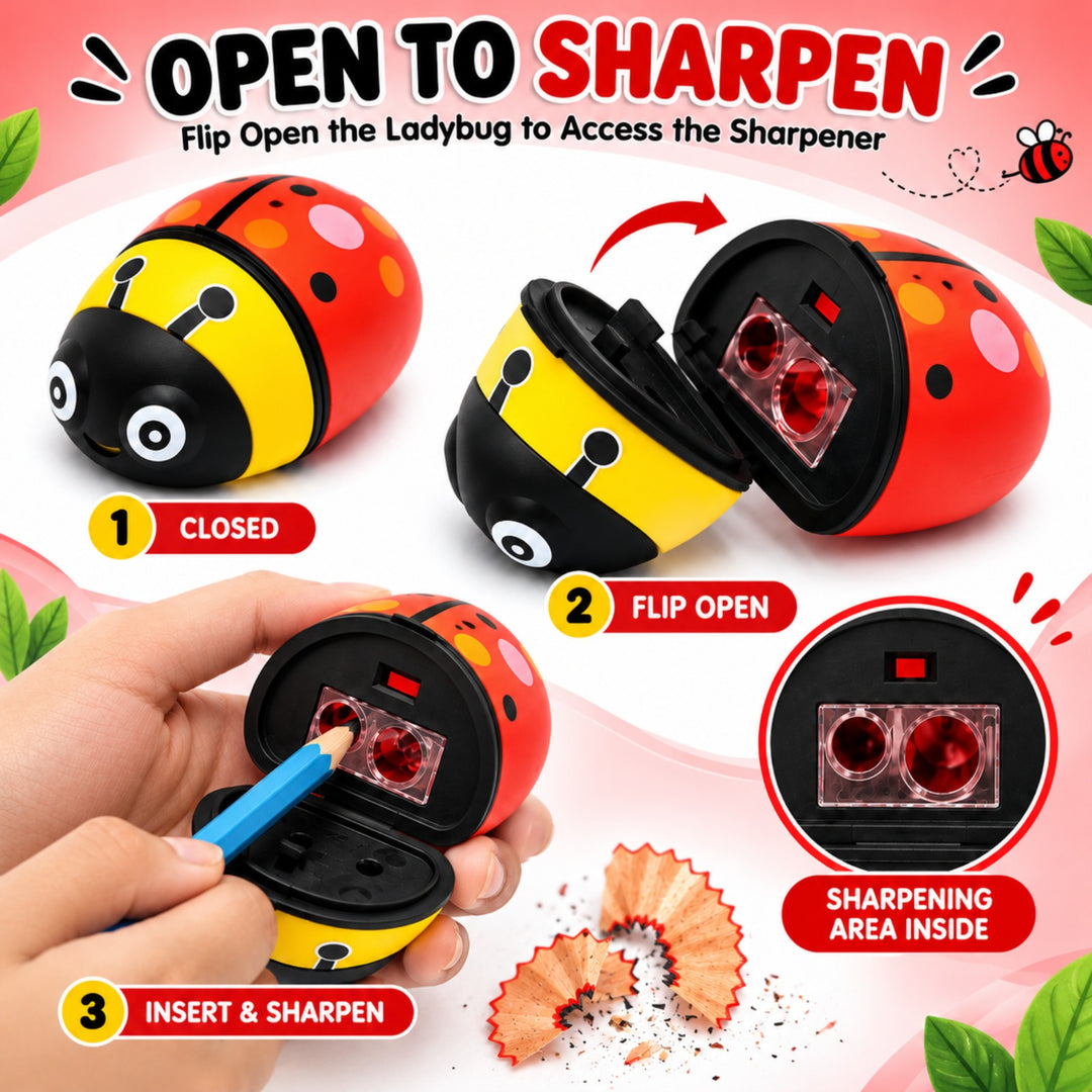 Sharpener Ladybug Pink Pencil Sharpener, Compact Manual Pencil Sharpener, Portable Stationery Sharpener for Home, Office, School and Drawing