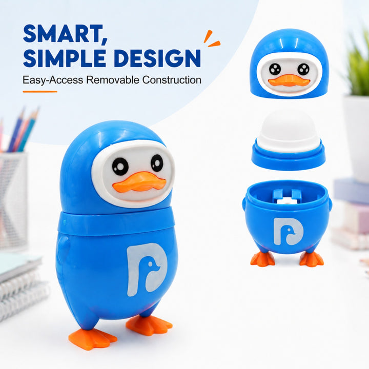 Penguin Pencil Sharpener with Eraser, 2-in-1 Cute Penguin-Shaped Pencil Sharpener, Built-In Pencil Shavings Container, Compact Stationery Sharpener for Students, School, Office & Drawing