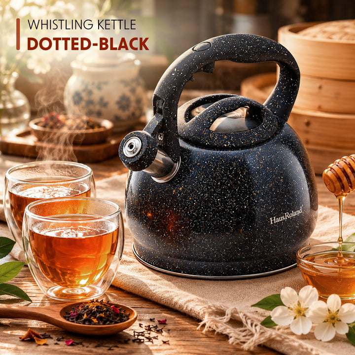 Haus Roland Whistling Kettle, Stovetop Tea Kettle, Stainless Teapot, 3 Liters with Dotted Grain Handles, Fast Boiling, Perfect for Homes, Picnics, and Parties