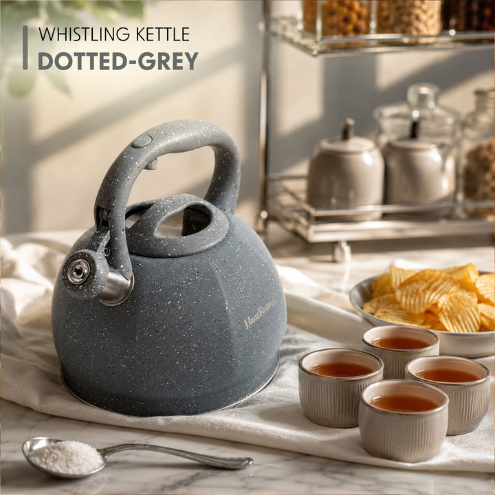 Haus Roland Whistling Kettle, Stovetop Tea Kettle, Stainless Teapot, 3 Liters with Dotted Grain Handles, Fast Boiling, Perfect for Homes, Picnics, and Parties