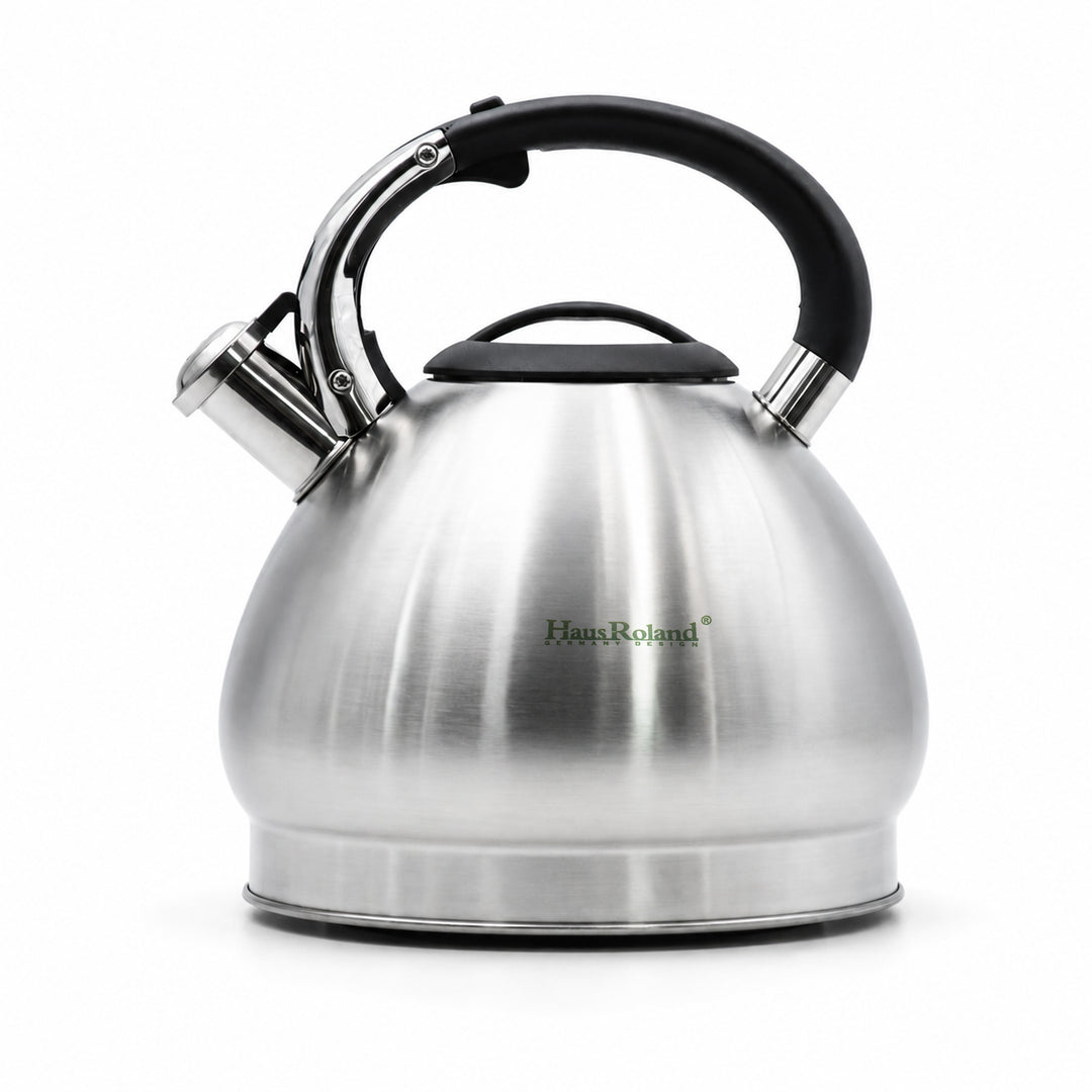 Haus Roland Whistling Kettle, 5L Stainless Steel, Teapot, Heat Resistant Handle, Ergonomic Pouring Spout, Compatible with Gas, Electric, Hot Plate, Halogen, Ceramic Tops, Kitchen Utensil