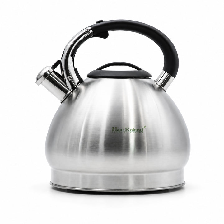 Haus Roland Whistling Kettle, 5L Stainless Steel, Teapot, Heat Resistant Handle, Ergonomic Pouring Spout, Compatible with Gas, Electric, Hot Plate, Halogen, Ceramic Tops, Kitchen Utensil