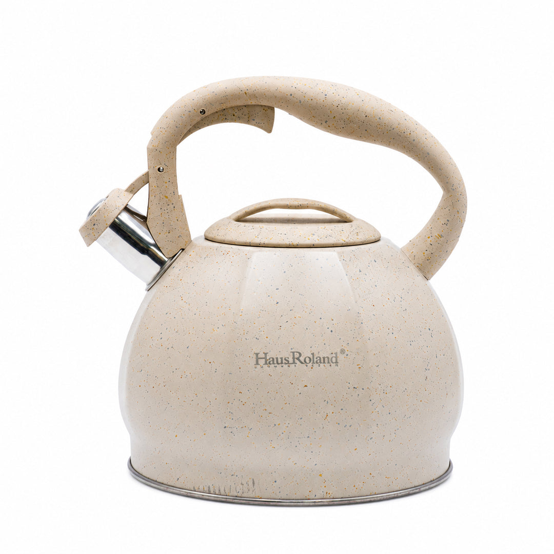 Haus Roland Whistling Kettle, Stovetop Tea Kettle, Stainless Teapot, 3 Liters with Dotted Grain Handles, Fast Boiling, Perfect for Homes, Picnics, and Parties