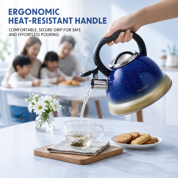 Haus Roland Stainless Steel Tea Kettle, Whistling Teapot, 3.5L Capacity, Suitable for Induction, Gas Stove, Construction, Glitter Finish, Fast Boiling Kitchen Utensil