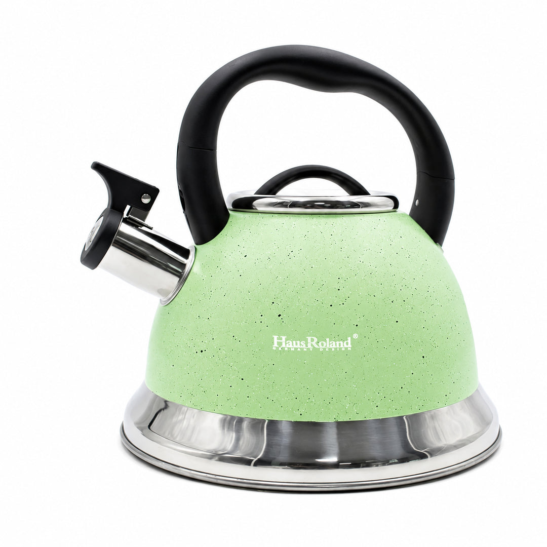 Haus Roland Whistling Kettle, Dotted Silver Striped, Stovetop Tea Kettle, Stainless Teapot, 3.5 Liters with Dotted Grain Handles, Fast Boiling, Perfect for Homes, Picnics, and Parties