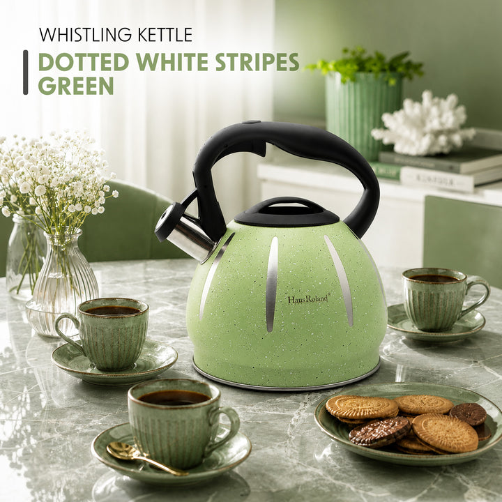 Haus Roland Stainless Steel Tea Kettle, Dotted Kettles, 3 Litres, Whistling Teapot, Stove Top, Stone Finish, Anti-Hot Handle, Anti-Rust, Loud Whistle, Fast Boiling Kitchen Utensil