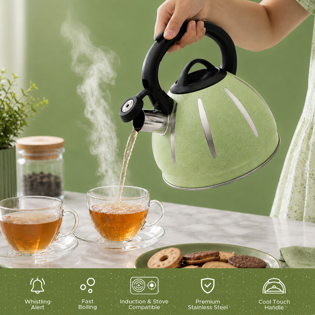 Haus Roland Stainless Steel Tea Kettle, Dotted Kettles, 3 Litres, Whistling Teapot, Stove Top, Stone Finish, Anti-Hot Handle, Anti-Rust, Loud Whistle, Fast Boiling Kitchen Utensil