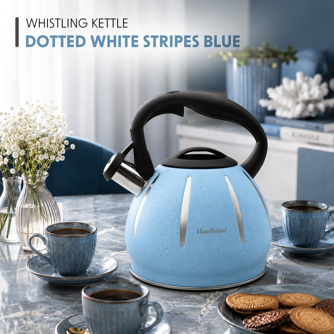 Haus Roland Stainless Steel Tea Kettle, Dotted Kettles, 3 Litres, Whistling Teapot, Stove Top, Stone Finish, Anti-Hot Handle, Anti-Rust, Loud Whistle, Fast Boiling Kitchen Utensil