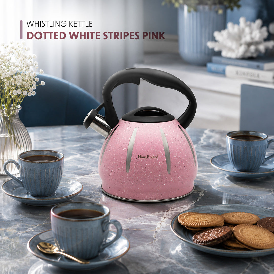 Haus Roland Stainless Steel Tea Kettle, Dotted Kettles, 3 Litres, Whistling Teapot, Stove Top, Stone Finish, Anti-Hot Handle, Anti-Rust, Loud Whistle, Fast Boiling Kitchen Utensil