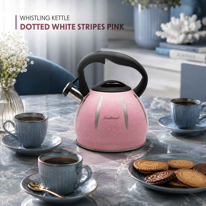 Haus Roland Stainless Steel Tea Kettle, Dotted Kettles, 3 Litres, Whistling Teapot, Stove Top, Stone Finish, Anti-Hot Handle, Anti-Rust, Loud Whistle, Fast Boiling Kitchen Utensil