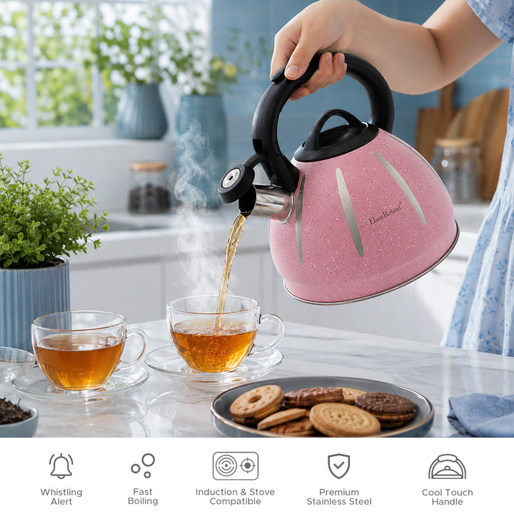 Haus Roland Stainless Steel Tea Kettle, Dotted Kettles, 3 Litres, Whistling Teapot, Stove Top, Stone Finish, Anti-Hot Handle, Anti-Rust, Loud Whistle, Fast Boiling Kitchen Utensil