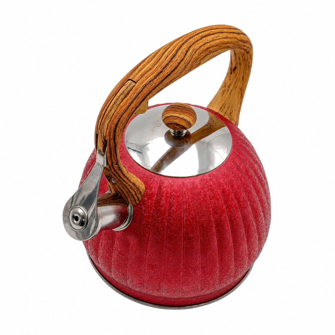 Haus Roland Whistling Kettle, Wooden Handles with Stripes, Stovetop Tea Kettle, Stainless Teapot, 3 Liters, Fast Boiling, Perfect for Homes, Picnics, and Parties