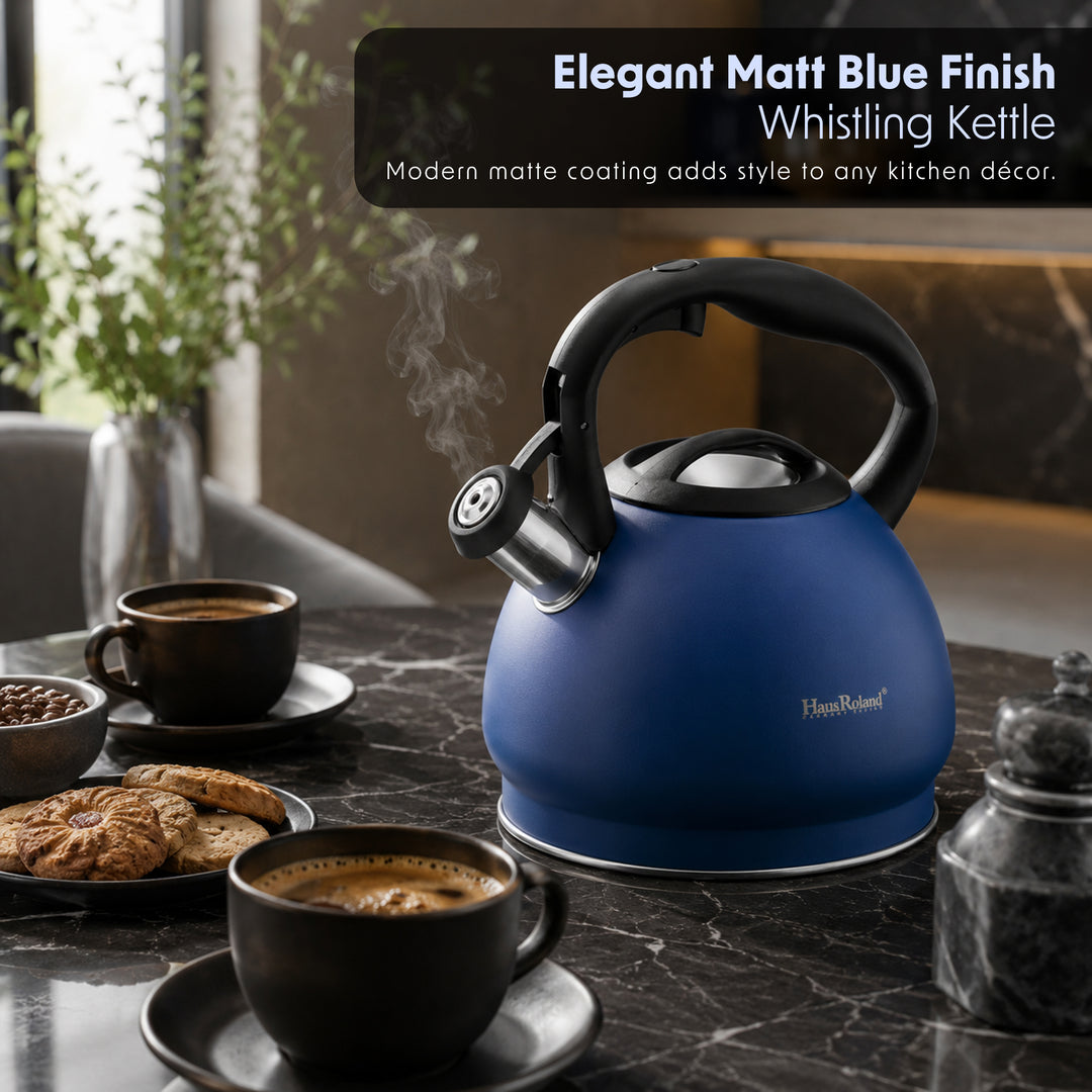 Haus Roland Whistling Kettle, Stainless Steel Tea Kettle, 3 Liters, Whistling Teapot, Ergonomic Handle Teapot, Lid with Nylon Knob, Suitable For Induction and Gas., Full Matte Design