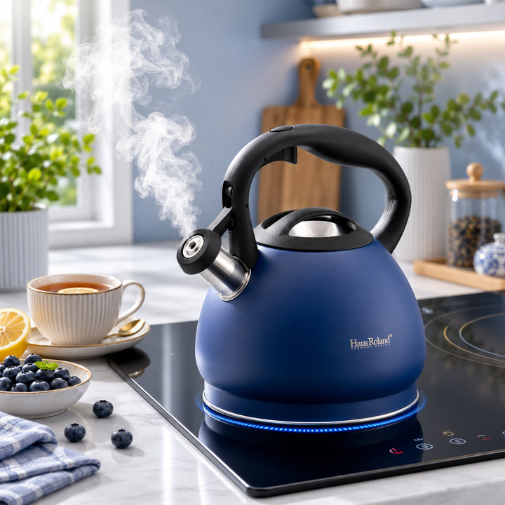 Haus Roland Whistling Kettle, Stainless Steel Tea Kettle, 3 Liters, Whistling Teapot, Ergonomic Handle Teapot, Lid with Nylon Knob, Suitable For Induction and Gas., Full Matte Design